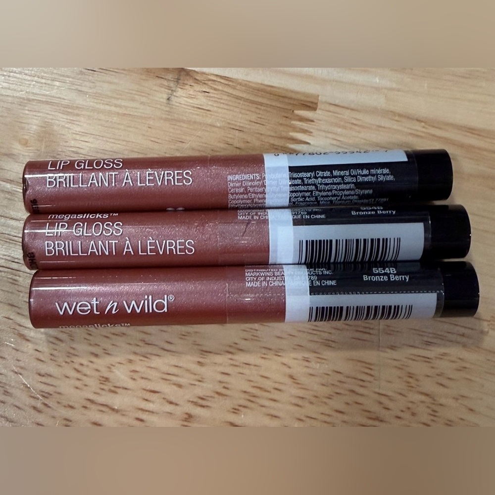 Wet N Wild Mega Slicks Lip Gloss - Bronze Berry 554B, bundle of 3